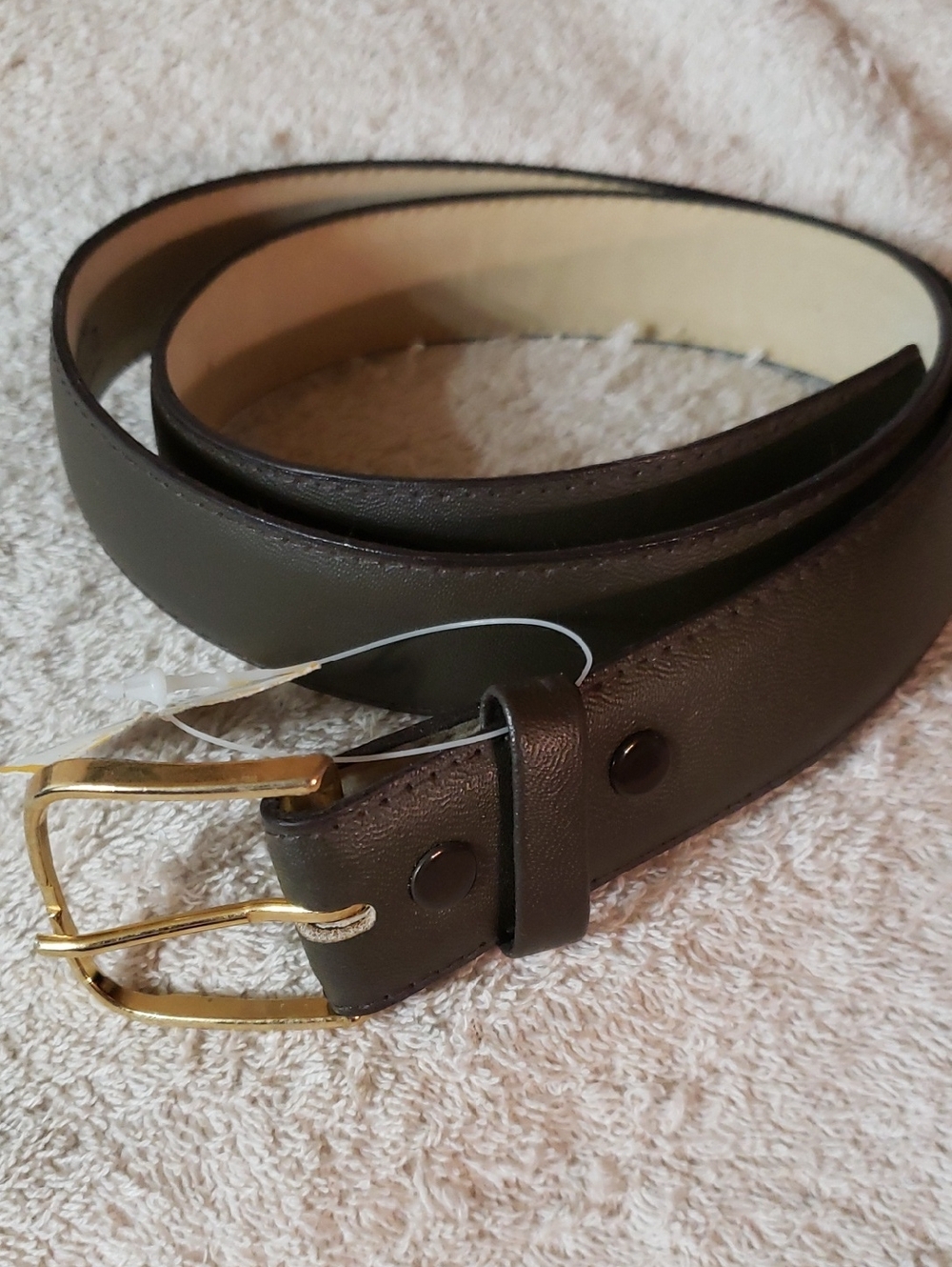 Men's Dark Brown Leather Belt with Gold Buckle